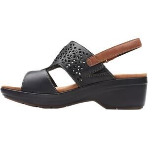 NWT Clarks Women’s Tuleah Sun Wedge Sandal Black Leather Size 6